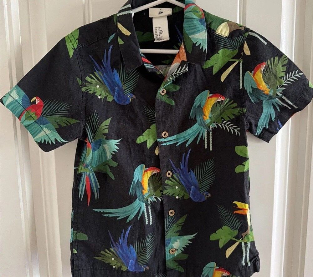 Toddler Boys Hawaiian Shirt Palms Surf Button Shirt 5T Parrot H&M Dieter Braun